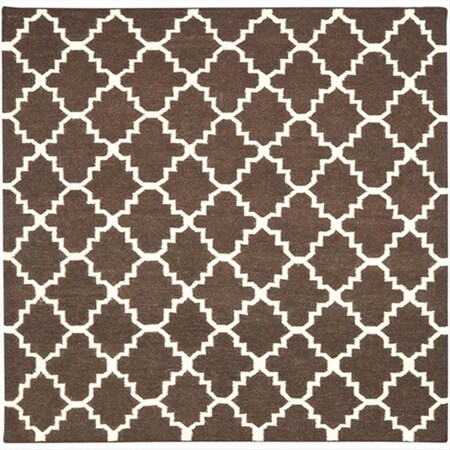 Safavieh 8 ft. x 8 ft. Square Contemporary Dhurries- Brown and Ivory- Flatweave Rug DHU554C-8SQ